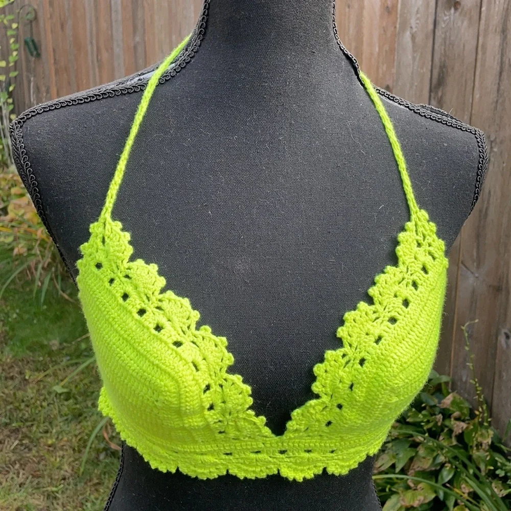 Neon Yellow Handmade Crochet Bikini Set – 100% Cotton – Adjustable S-M-L